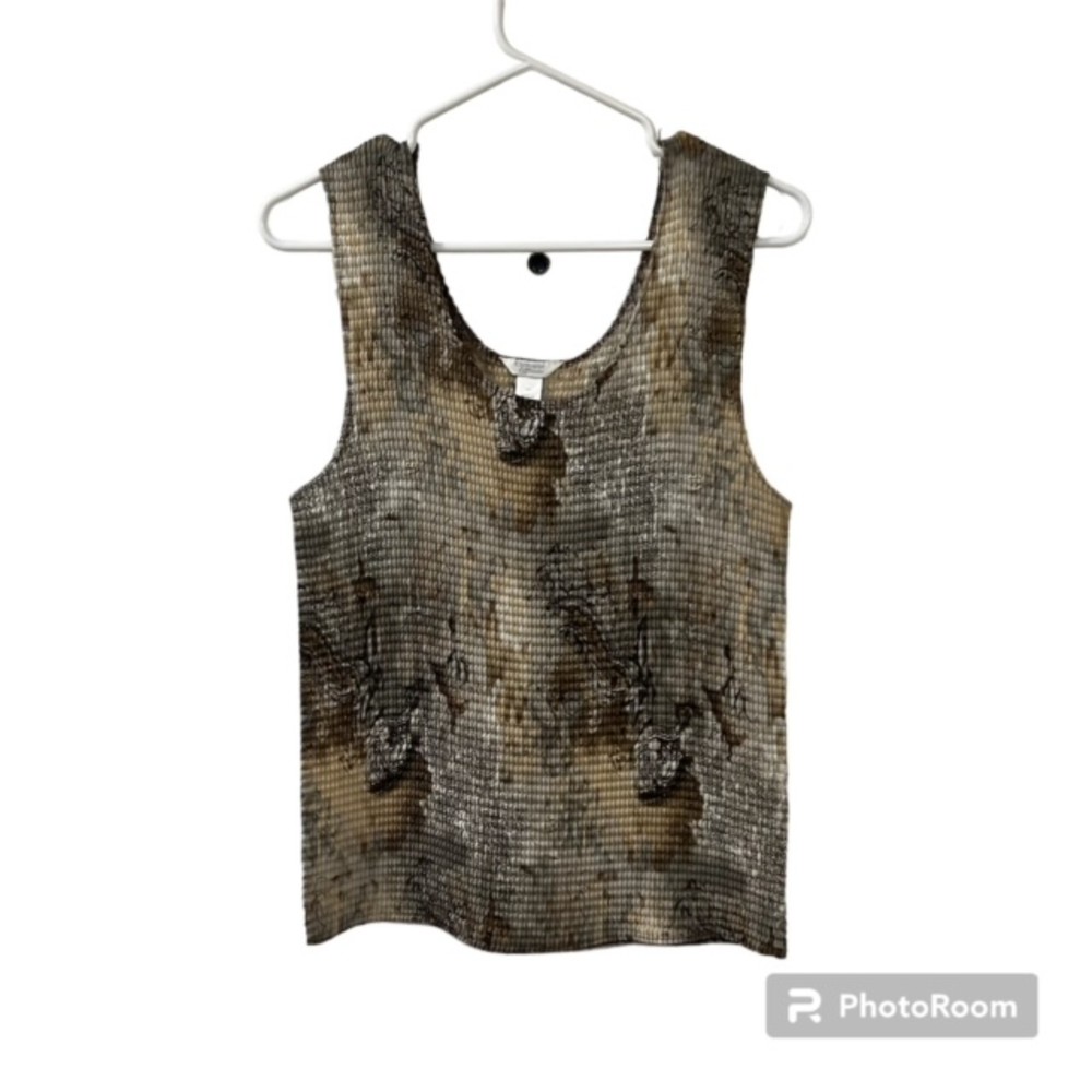 Christopher & Banks Womens Brown Printed Micro Pleated Stretch SL Tank Top Sz XL